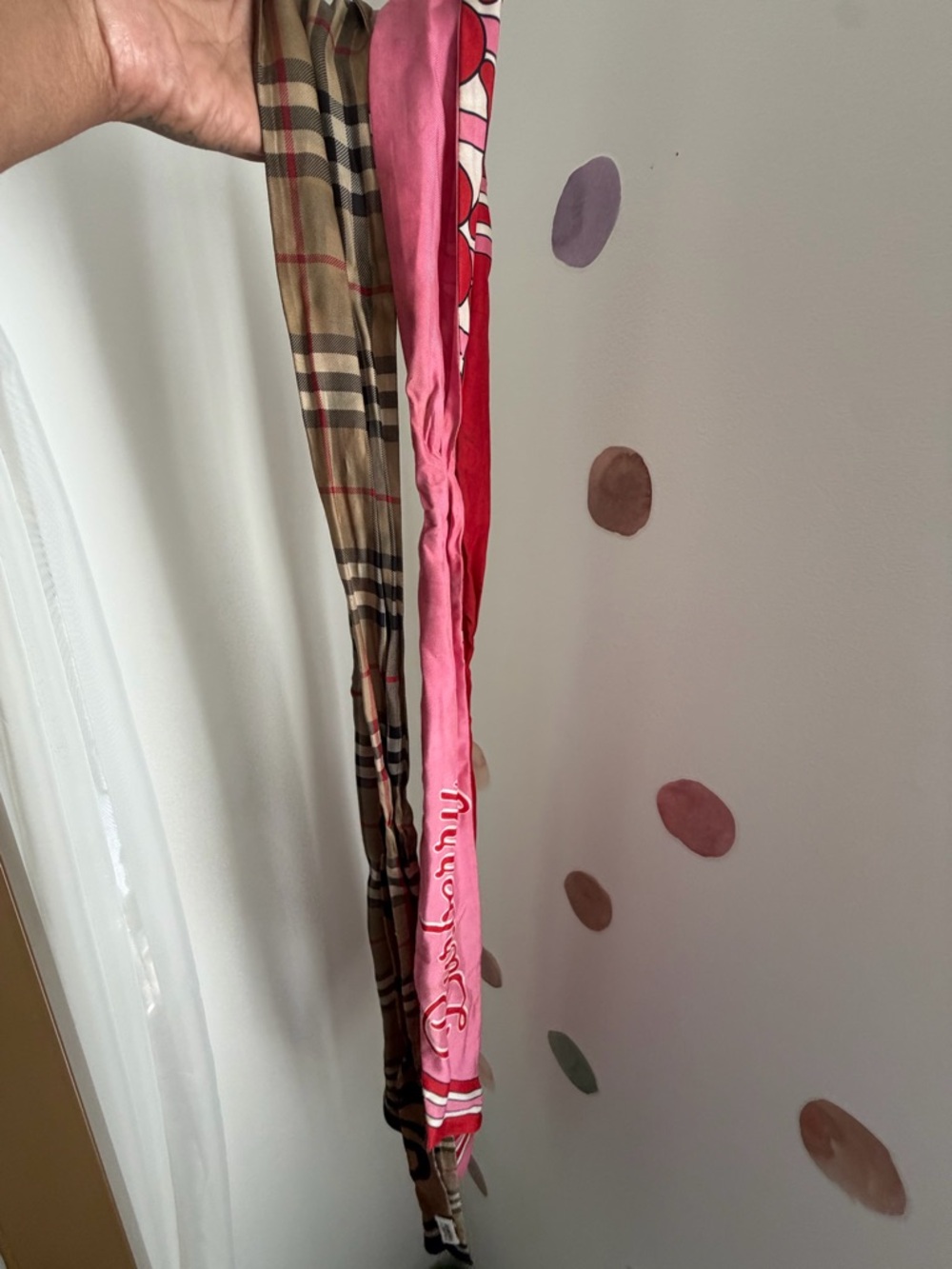 Burberry Pink and Brown Logo Silk Scarf Wrap - Picture 2 of 2